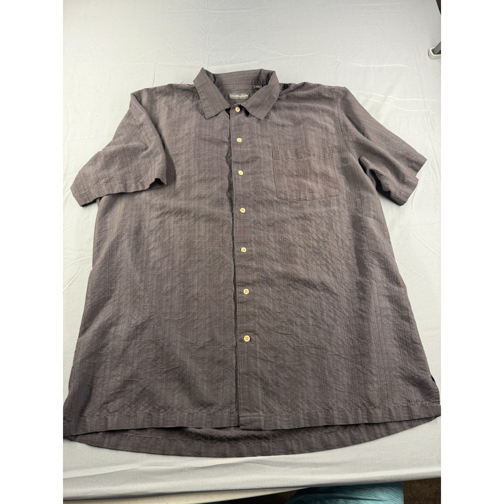 Covington Mens XL Short Sleeve Button Up Shirt Brown Textured Rayon Blend